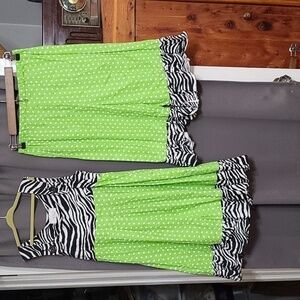 Handmade Girls Dress W/Pants Green/White Polkadots Zebra Print Ruffly Sz XL? GUC